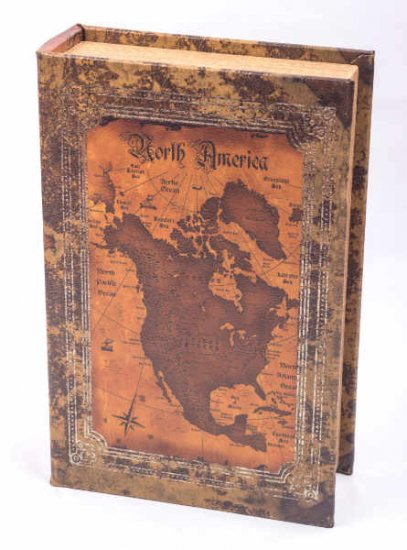 Buchbox "Landkarte" im Vintage-Stil, 27 cm breit, Leder-Look - zum Schließen ins Bild klicken