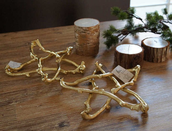 Massiver Weihnachts-Stern gold Metall, 23 cm, Weihnachtsdeko - zum Schließen ins Bild klicken