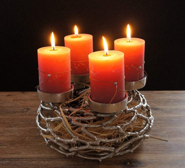 Kerzenleuchter Adventskranz silber, 28 cm - zum Schließen ins Bild klicken