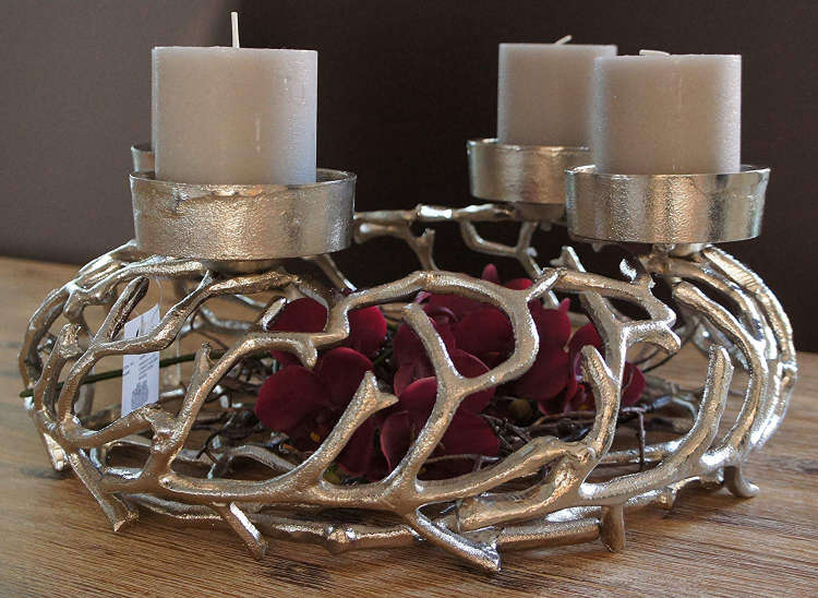 Kerzenleuchter Adventskranz silber, 38 cm - zum Schließen ins Bild klicken